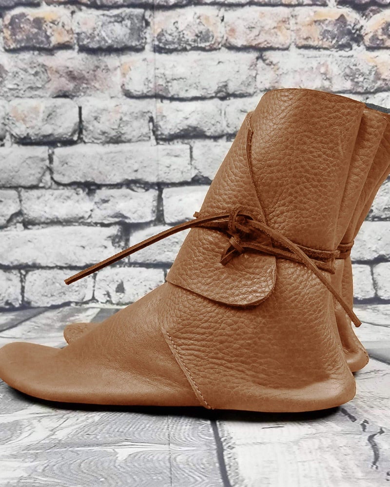 Syktkmx Mens Renaissance Slip on Loafer Boots Lace Up Medieval Cosplay Western Pirate Viking Tied Halloween Cuff Shoes - Image 4